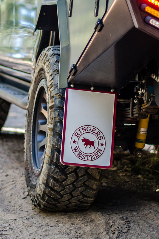 RW 4WD Mud Flaps - White / Burgundy