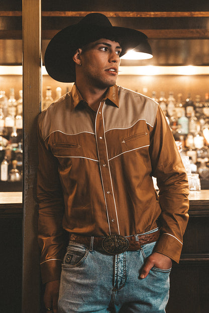 McGraw Mens Western Shirt - Toffee/Dark Sand