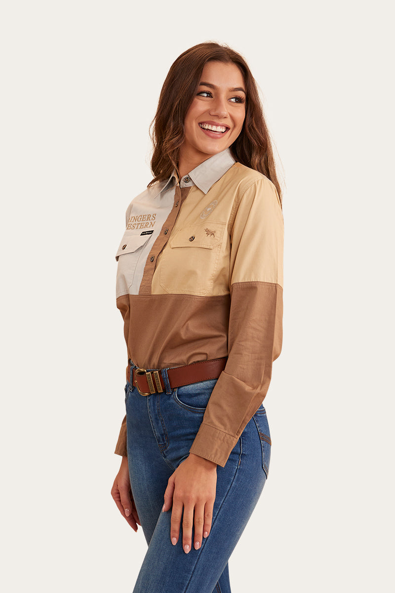 Aramac Womens Half Button Work Shirt - Clay