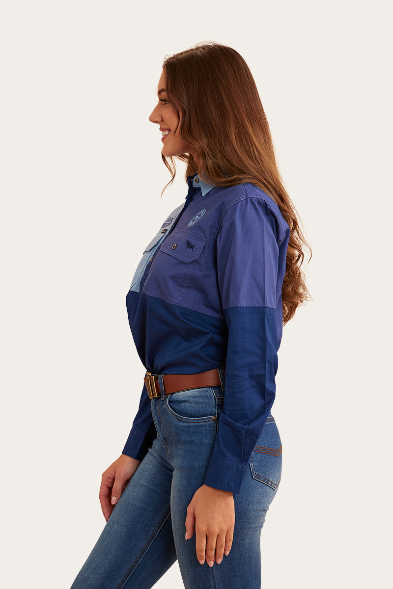 Aramac Womens Half Button Work Shirt - Navy