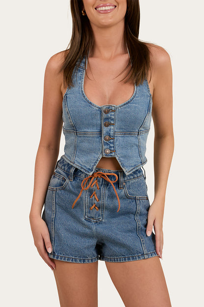 Cowboys Only Womens Denim Bustier - Light Blue