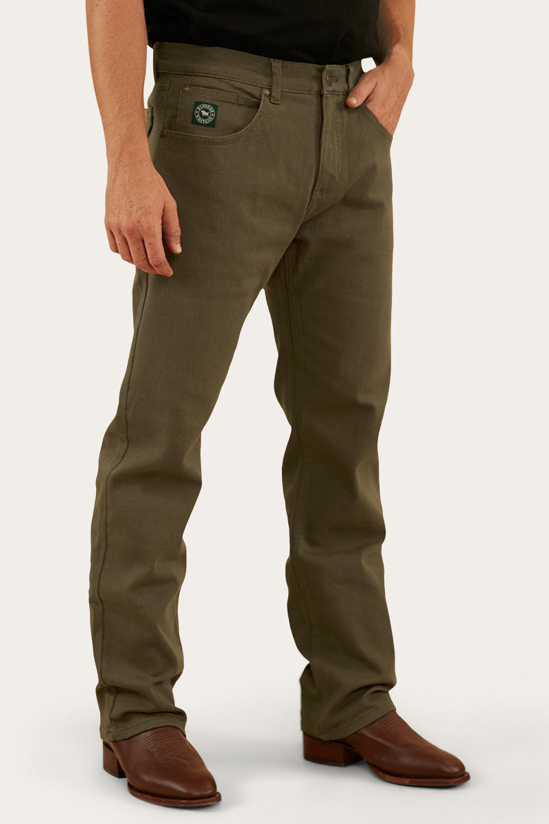 Muster Mens Slim Straight Fit Jeans - Military Green