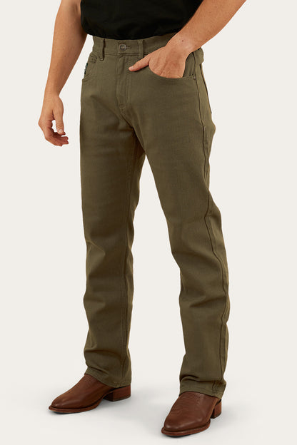 Muster Mens Slim Straight Fit Jeans - Military Green