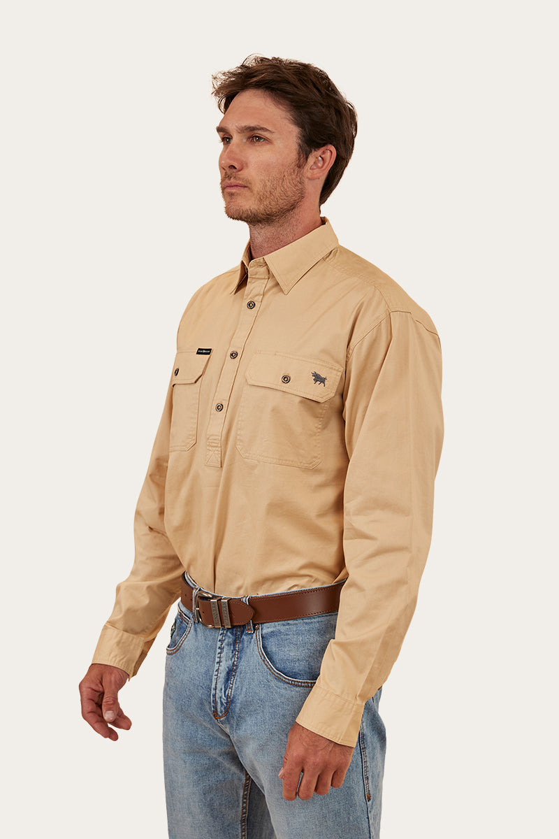 King River Mens Half Button Work Shirt - Dark Sand