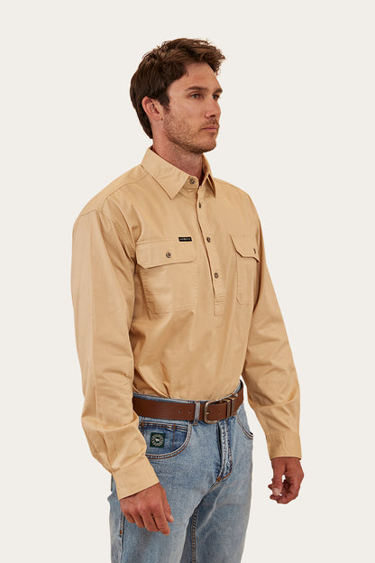 King River Mens Half Button Work Shirt - Dark Sand