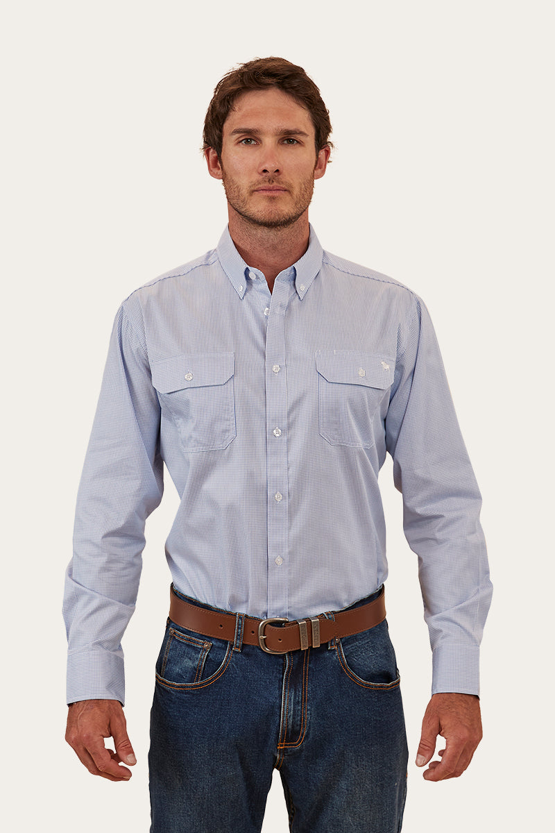 Whyalla Mens Check Dress Shirt - White/Blue