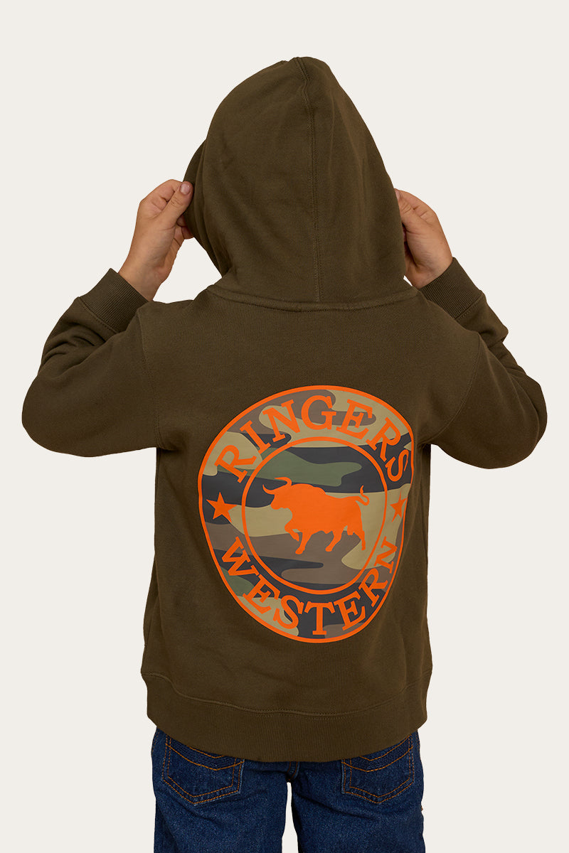 Signature Bull Kids Pullover Hoodie - Military Green/Camo