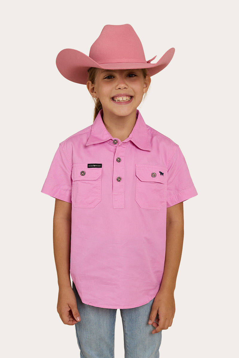 Ord River Kids Half Button Short Sleeve Work Shirt - Pastel Pink