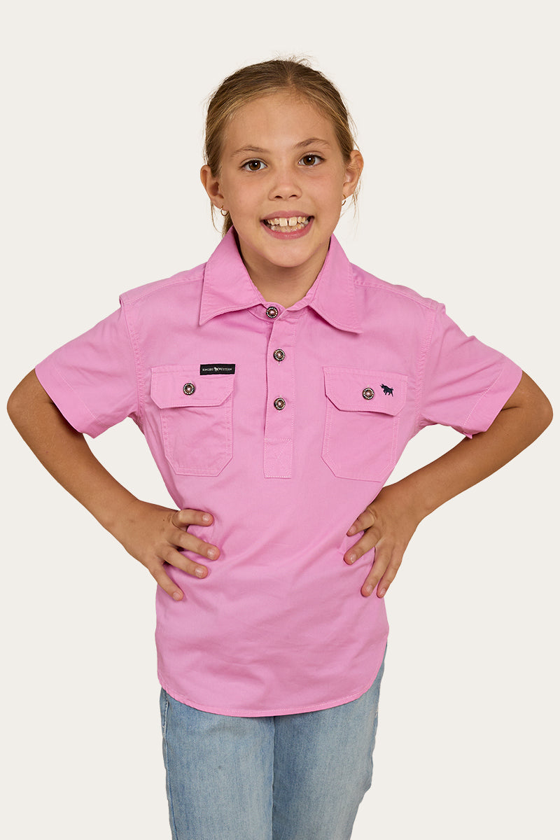 Ord River Kids Half Button Short Sleeve Work Shirt - Pastel Pink