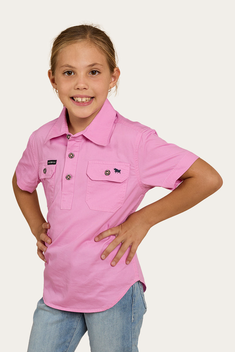 Ord River Kids Half Button Short Sleeve Work Shirt - Pastel Pink