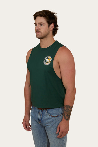 Signature Bull Flag Mens Muscle Tank - Pine