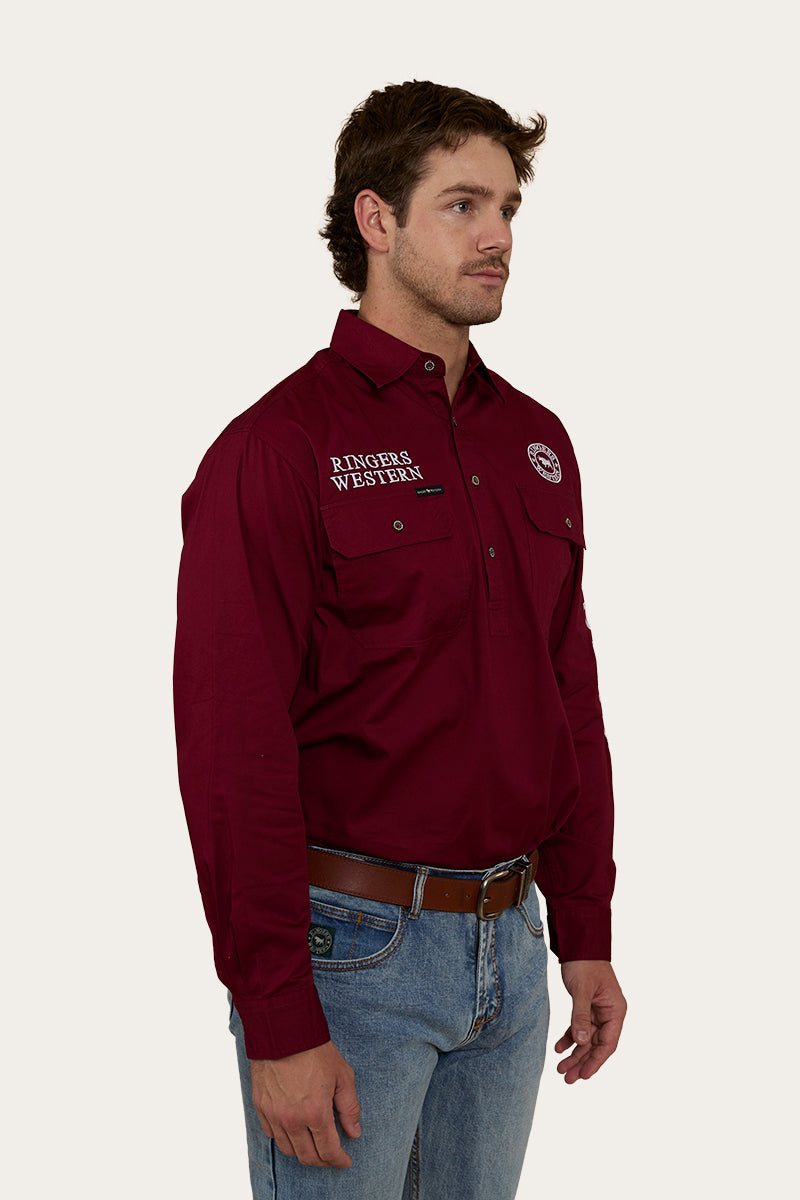 Hawkeye Mens Half Button Work Shirt - Burgundy