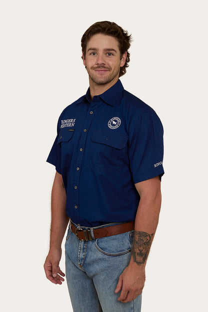 Hawkeye Mens Short Sleeve Full Button Work Shirt - Navy / White