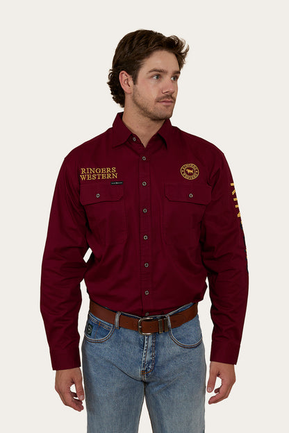 Hawkeye Flag Mens Full Button Work Shirt - Burgundy