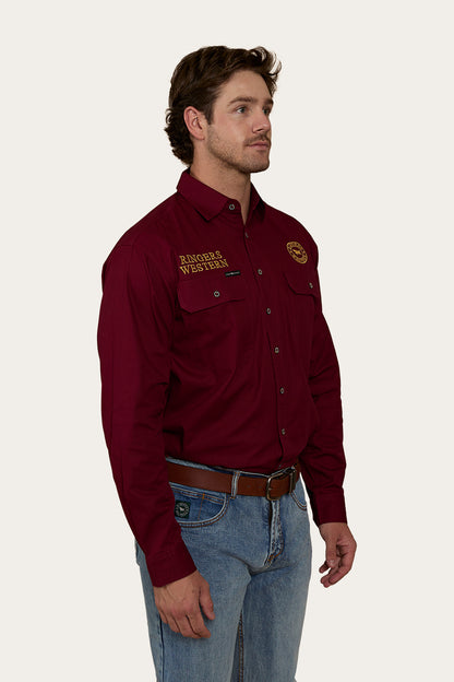 Hawkeye Flag Mens Full Button Work Shirt - Burgundy