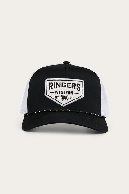 Garage Trucker Cap - Black with White Print