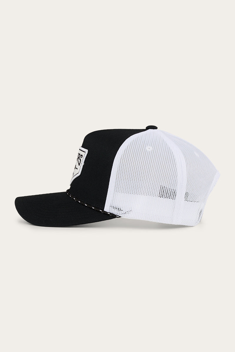 Garage Trucker Cap - Black with White Print