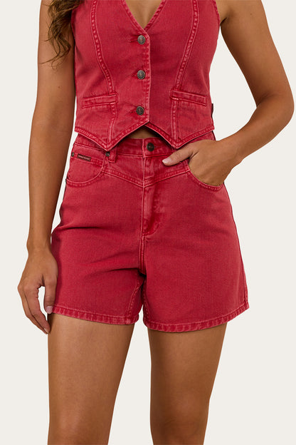 Saige Womens Denim Shorts - Red