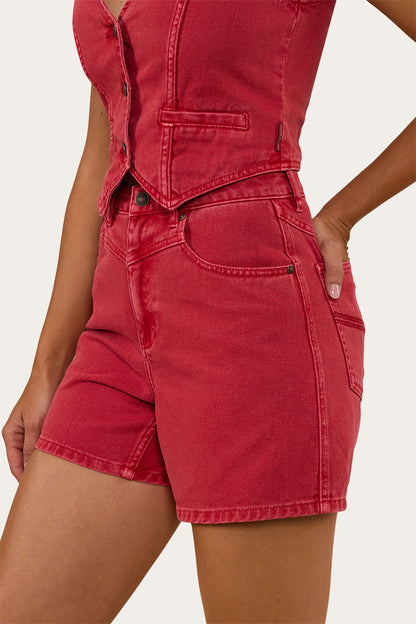 Saige Womens Denim Shorts - Red