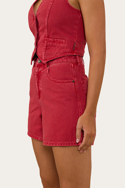 Saige Womens Denim Shorts - Red