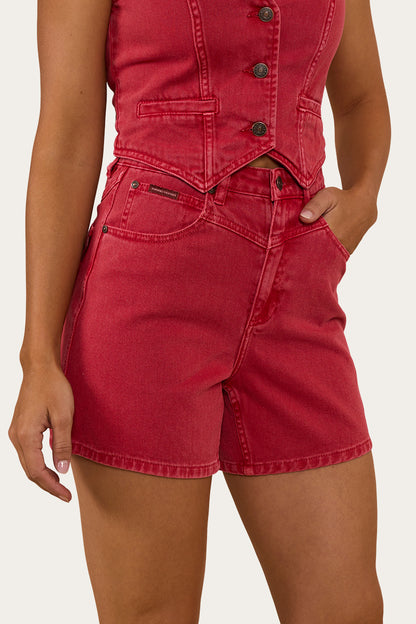 Saige Womens Denim Shorts - Red