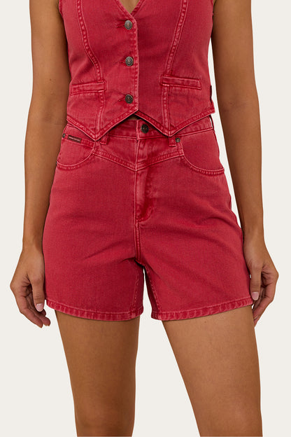 Saige Womens Denim Shorts - Red