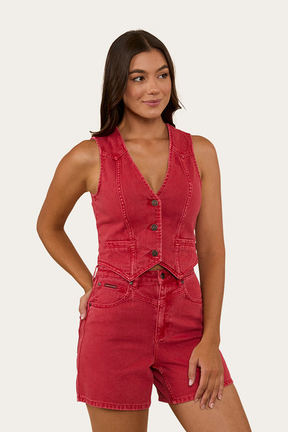 Saige Womens Denim Vest - Red