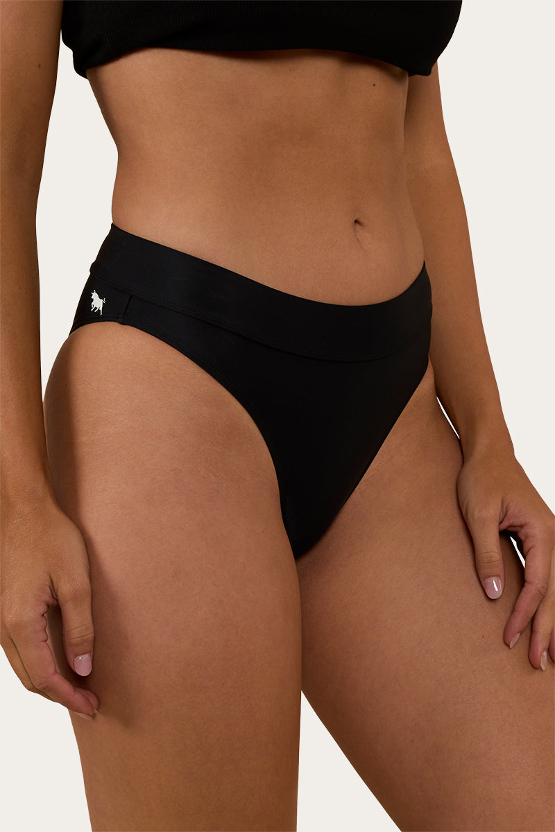 Signature Bull Womens High Waist Bikini Bottom - Black