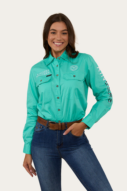 Signature Jillaroo Flag Womens Full Button Work Shirt - Mint