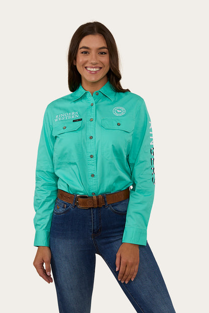 Signature Jillaroo Flag Womens Full Button Work Shirt - Mint