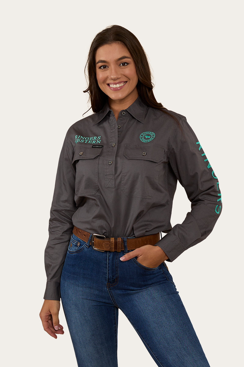 Signature Jillaroo Womens Half Button Work Shirt - Magnum/Mint