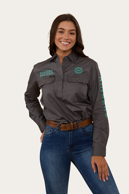 Signature Jillaroo Womens Half Button Work Shirt - Magnum/Mint