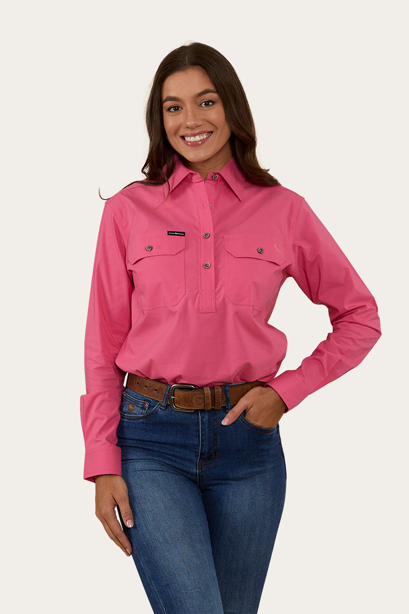 Pentecost River Womens Half Button Coolmax Work Shirt - Melon