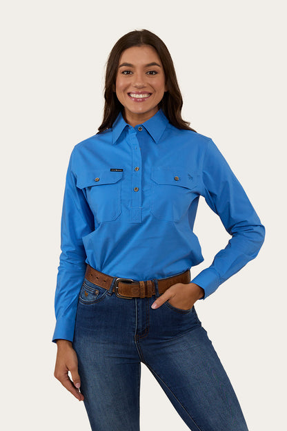 Pentecost River Womens Half Button Coolmax Work Shirt - Blue