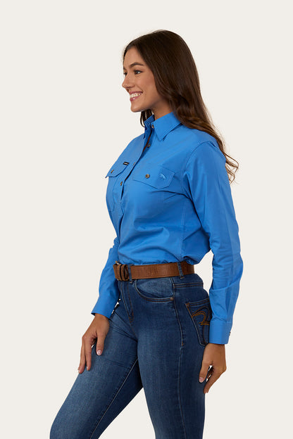 Pentecost River Womens Half Button Coolmax Work Shirt - Blue