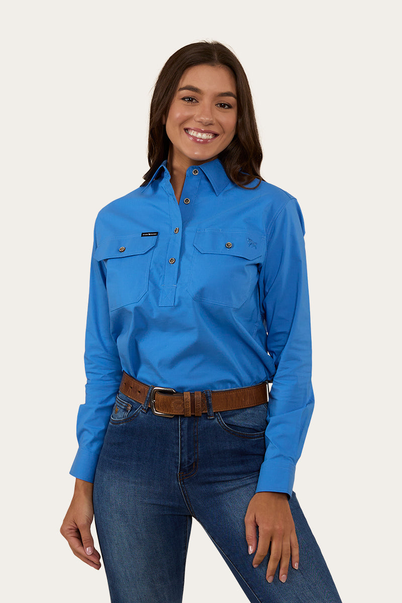 Pentecost River Womens Half Button Coolmax Work Shirt - Blue