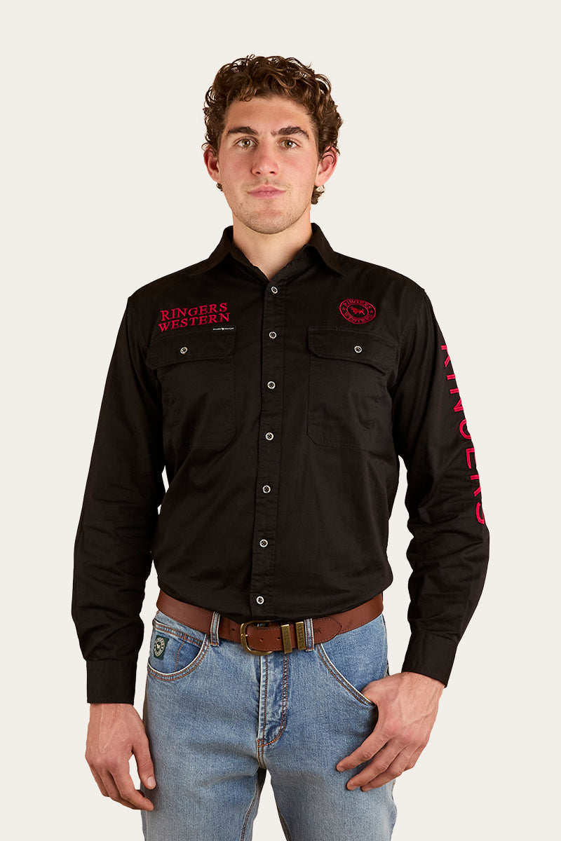 Hawkeye Mens Full Button Work Shirt - Black/Red