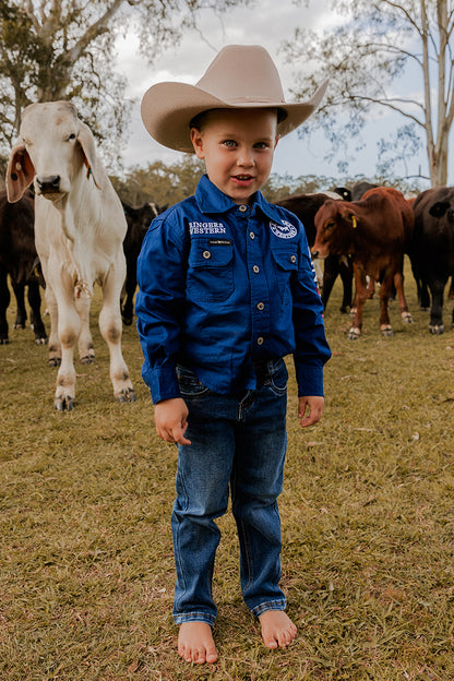 Jackaroo Flag Kids Full Button Work Shirt - Navy