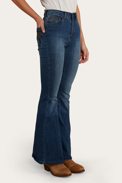 Bowie Womens Flare Jeans - Vintage Blue Wash