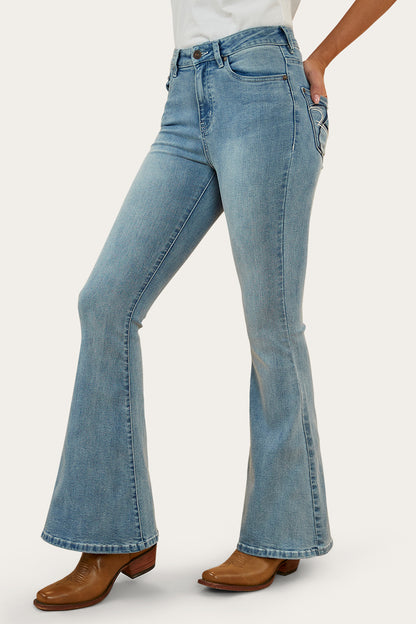 Bowie Womens Flare Jeans - Light Blue