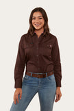 Pentecost River Womens Full Button Work Shirt - Chocolate/Pastel Pink