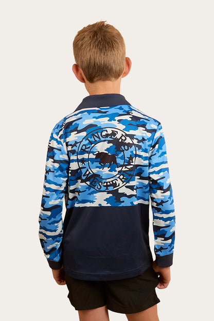 Halls Creek Kids Fishing Jersey - Blue Camo