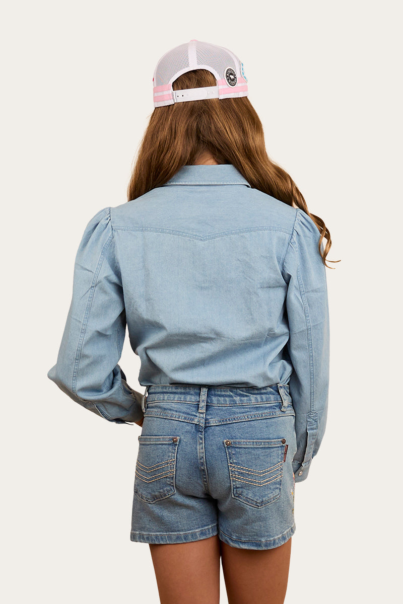 Dahlia Kids Denim Western Shirt - Light Blue