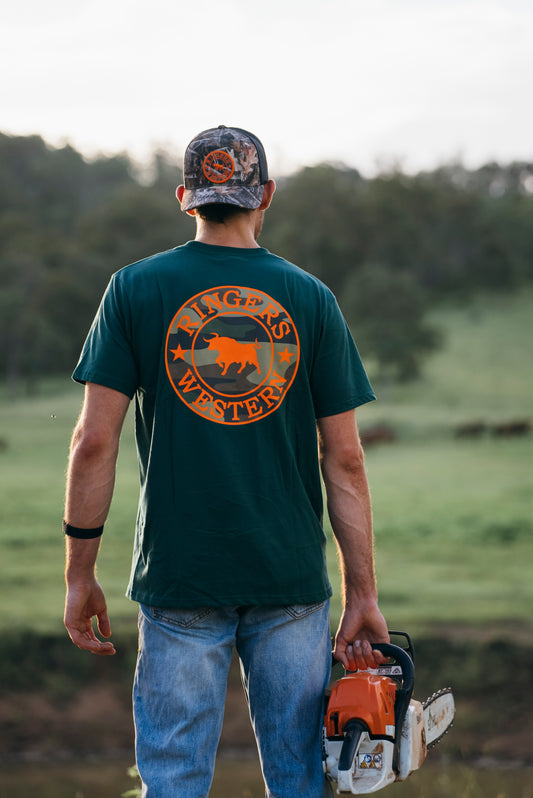 Signature Bull Mens Loose Fit T-Shirt - Pine/Camo