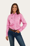 Longdale Womens Half Button Work Shirt - Pastel Pink/Navy