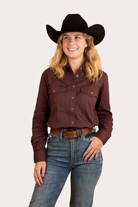 Lambert Womens Full Button Work Shirt - Chocolate