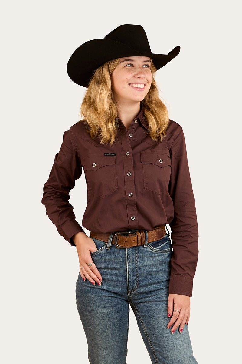 Lambert Womens Full Button Work Shirt - Chocolate