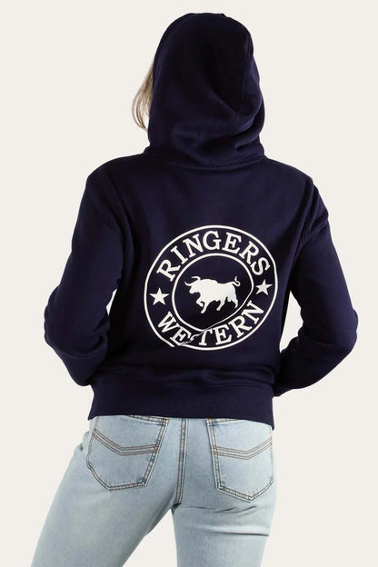 Signature Bull Womens Pullover Hoodie - Navy/White