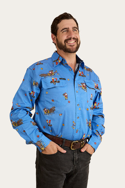 Limited Edition Mens Full Button Work Shirt - Xmas - Blue