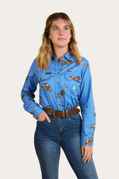 Limited Edition Womens Full Button Work Shirt - Xmas - Blue